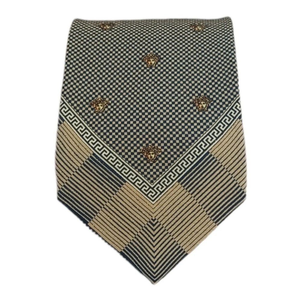 🆕GIANNI VERSACE Gold Geometric Medusa Silk Tie ITALY 55"/ 3.5" NWOT
